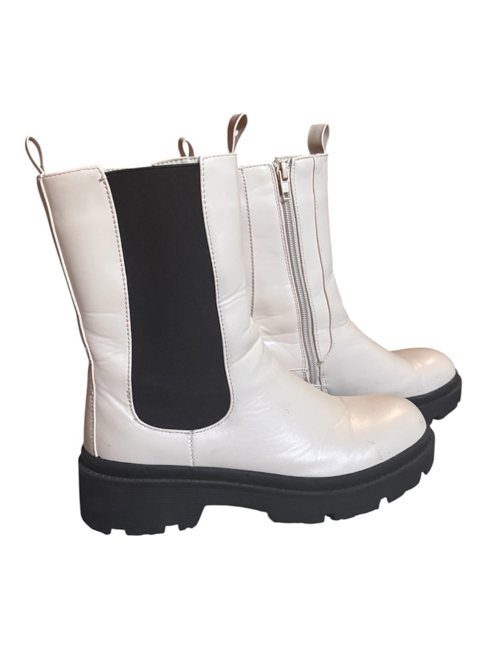 Nasty Gal White Chelsea Lug Platform Boots with Black Elastic